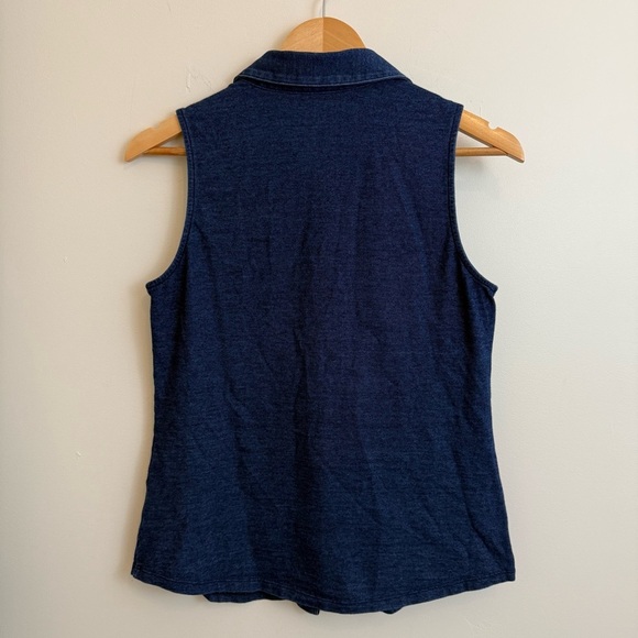 J. McLaughlin 100% Cotton Blue/Navy Sleeveless Button Down Shirt Small - Picture 6 of 9